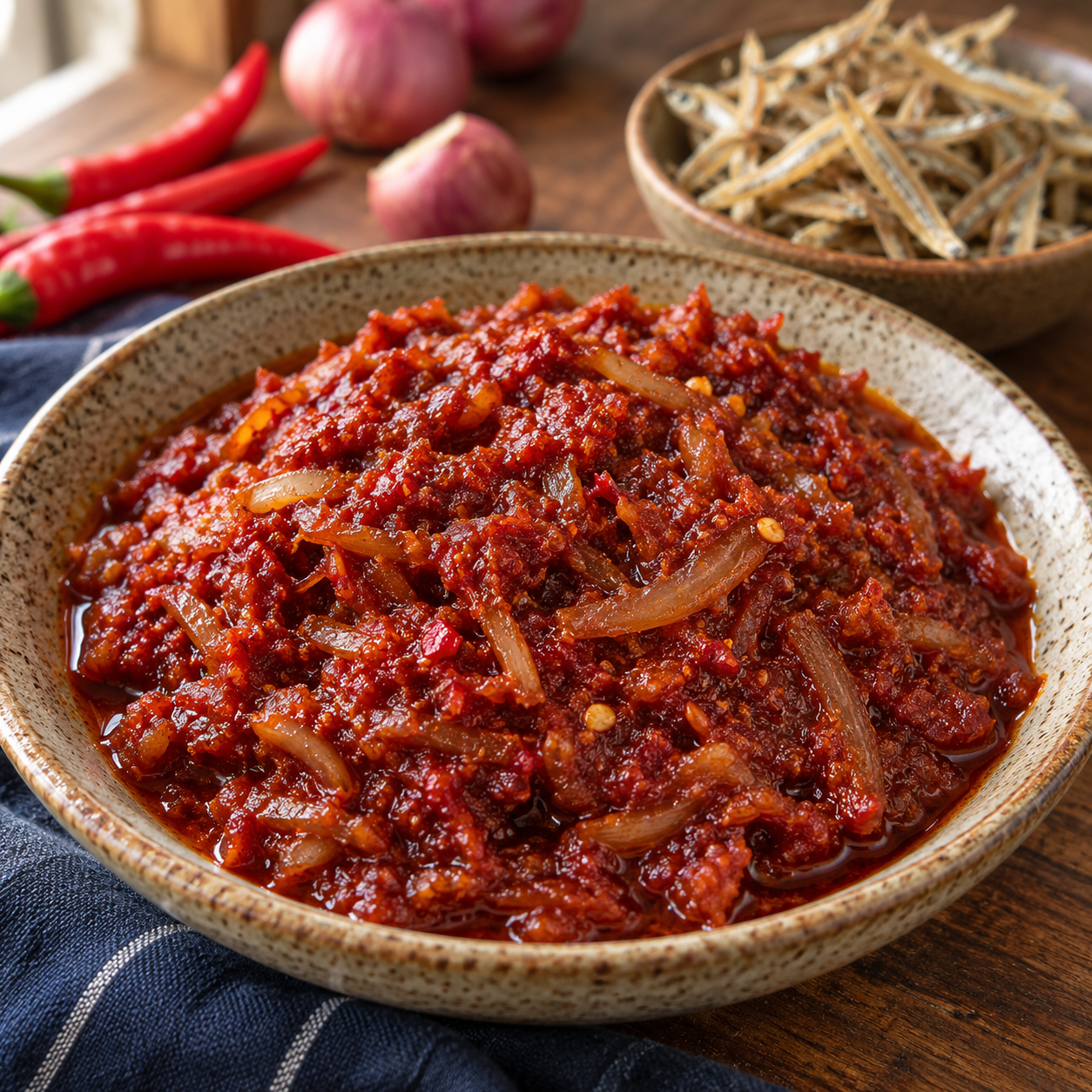 Ilustrasi kegunaan ikan bilis: Sambal Bilis